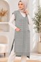 Women's V-Neck Sleeveless Knitted Patterned Double Pocket Soft Textured Relaxed Fit Stylish Casual Gray Knitwear Long Sweater Salopet - 6