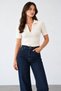 Women's Zippered Polo Collar Short Sleeve Knitwear Blouse