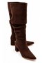 Mia Women's Suede Brown Bellows Below the Knee Thick Heeled Pointed Toe Stylish and Comfortable Boots 6.5 cm Heel (Narrow Fit) - 3
