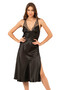 Black Long Double Satin Dressing Gown Nightgown Set 7830 - 2