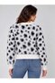Women's New Season Black Gray Leopard Patterned Soft Textured Crew Neck Knitwear Sweater - 3