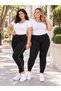 Curve Women's Plus Size High Waist Recovery Leggings Double Pack – Plain and Side Stripe Detailed Leggings Buy Two Get One Free - 2