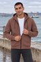 Hooded 3 Thread Full Zipper Hooded and Pocketed Winter Men's Brown Sweatshirt - 3