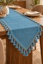 Tasseled Bohemian Runner Linen Textured Decorative Tablecloth Indigo 40 X 140 - 3
