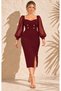 Women's Plus Size Sweetheart Neckline Chiffon Balloon Sleeve Waist Gold Brooch Detailed Stretchy Evening Dress 24123 - 7
