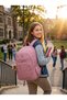 Daily Use 5-Compartment Solid Color Luxury Crinkle Fabric Backpack for Young Girls, Boys, High School and Middle School Students + Monkey Keychain Gift