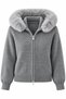 Gray Hooded Fur Cardigan - 251098