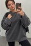 Women's Relaxed Fit Sweatshirt Basic Smoked – Crew Neck, 3 Thread Non-Threaded, Drop Shoulder, Wide Sleeves