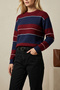Women's Long Sleeve Soft Textured Comfortable Fit Basic Crew Neck Striped Knitwear Sweater - 3