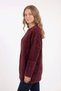 Women's Burgundy Diamond Patterned Sequin Embroidered Crew Neck Soft Textured Fuzzy Sweater - 3