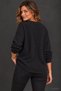 Women's Wide Fit Long Sleeve V-Neck Waffle Textured Relaxed Cut Blouse - 3