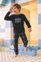Men's Black Plaid Pattern Young and Child Patterned Long Sleeve Fleece Fabric Winter Warm Pajama Set - 2