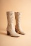 Women's Genuine Leather Star and Laser Cut Detailed Heeled Boots - Beige - 4