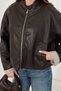 Women's Vintage Style Plaid Detailed Oversize Faux Leather Jacket - 4
