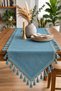 Tasseled Bohemian Runner Linen Textured Decorative Tablecloth Indigo 40 X 140 - 2