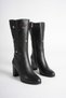 Women's Genuine Leather Star and Laser Cut Detailed Heeled Boots - Black - 2