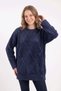 Women's Navy Blue Diamond Patterned Sequin Embroidered Crew Neck Soft Textured Fuzzy Sweater - 2