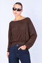Women's Coffee Color Boat Neck Blouse with Ruffled Hem