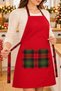 Christmas Themed Red Kitchen Apron |   Plaid Pocketed, Adjustable Neck Strap |   66 X 80 cm - 3