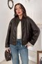 Women's Vintage Style Plaid Detailed Oversize Faux Leather Jacket