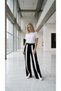 Women's Modal Fabric Black and White Striped Wide-Leg Pants Look Like Sweatpants