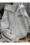Unisex Gray Paris Printed Zippered Sweatshirt Printed Premium Oversize T-Shirt