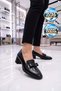 Thick Heeled Bow Detailed Stylish Comfortable Black Women's Classic Casual Shoes Pc-56189 - 3