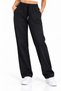 Women's Waterproof Plush Inside High Waist Elastic Waist Double Pocket Lace-Up Straight Leg Relaxed Fit Soft Textured Trendy Casual Black Trousers - 3