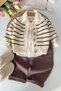 Striped Knitwear Cardigan Baby Boy 3-Piece Sports Set - Beige - 6