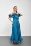 Indigo ruffled chiffon evening dress with flywheel and straps - 5