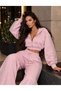 Women's stone print detailed zippered crop sweatshirt and wide leg tracksuit set - 2