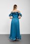 Indigo ruffled chiffon evening dress with flywheel and straps - 8