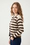 Women's Striped Pearl Button Detailed Crew Neck Knitwear Cardigan - 2