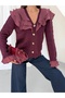 Chiffon Flounce Collar Gold Button Openwork Knitwear Cardigan 1108 - - 5