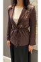 Women's Coffee Bead Embroidered Waist Tie Blazer Jacket - Padded Organza Waist Tie Jacket - 2