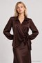 Shirt Collar Wrap-Around Satin Surface Blouse Lgk0010 Brown - 5