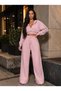 Women's stone print detailed zippered crop sweatshirt and wide leg tracksuit set