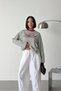 Women's Striped Oversized Printed Crew Neck Long Sleeve Sweatshirt Nbg142 - 4