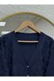 Sabinur Baklava Pattern Mini Gold Buttoned Cardigan-Sy3290 Navy Blue - 3