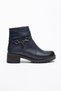 Genuine Leather Women's Heeled Boots Navy Blue with Fur Accessories Round Toe