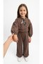 Girls' Seasonal Suit Brown Color Stylish Model Top and Bottom Set Oysoh Fabric Wide Legs - 2