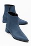 Women's Thick Short Heeled Boots Navy Blue Suede Flat Tpu Vardola Sole - 3