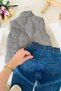 Boy's 3-Piece Set with Teddy Bear Embroidered Quilted Vest, Knit Sweater and Jeans - Gray - 2