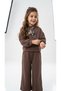 Girls' Seasonal Suit Brown Color Stylish Model Top and Bottom Set Oysoh Fabric Wide Legs - 4