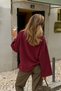 Women's Relaxed Fit Sweatshirt Life Is Too Short Printed Burgundy – Crew Neck, 3 Thread Without Threaded Detail - 2