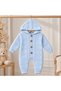 Hooded, Diamond and Knit Patterned, Wooden Buttoned Knitwear Baby Romper - 2