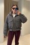 Plaid Pattern Puffer Coat-Black Black - 2