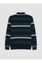 Ozmarka New Season Green Polo Collar Striped Men's Sweatshirt - 2