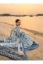 Blue & White Floral Lawn Frock with Net Dupatta - HRT101698 | Blue & White-Size:XL-42-Inches - 3