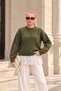 Women's Skirt Hem Lace Detailed Crew Neck Knitwear Sweater 8015